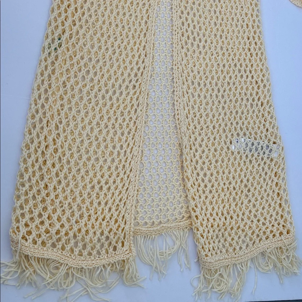 POL Women’s Cream Crochet Knitwear Boho Bohemian Open Front Cardigan Size Small